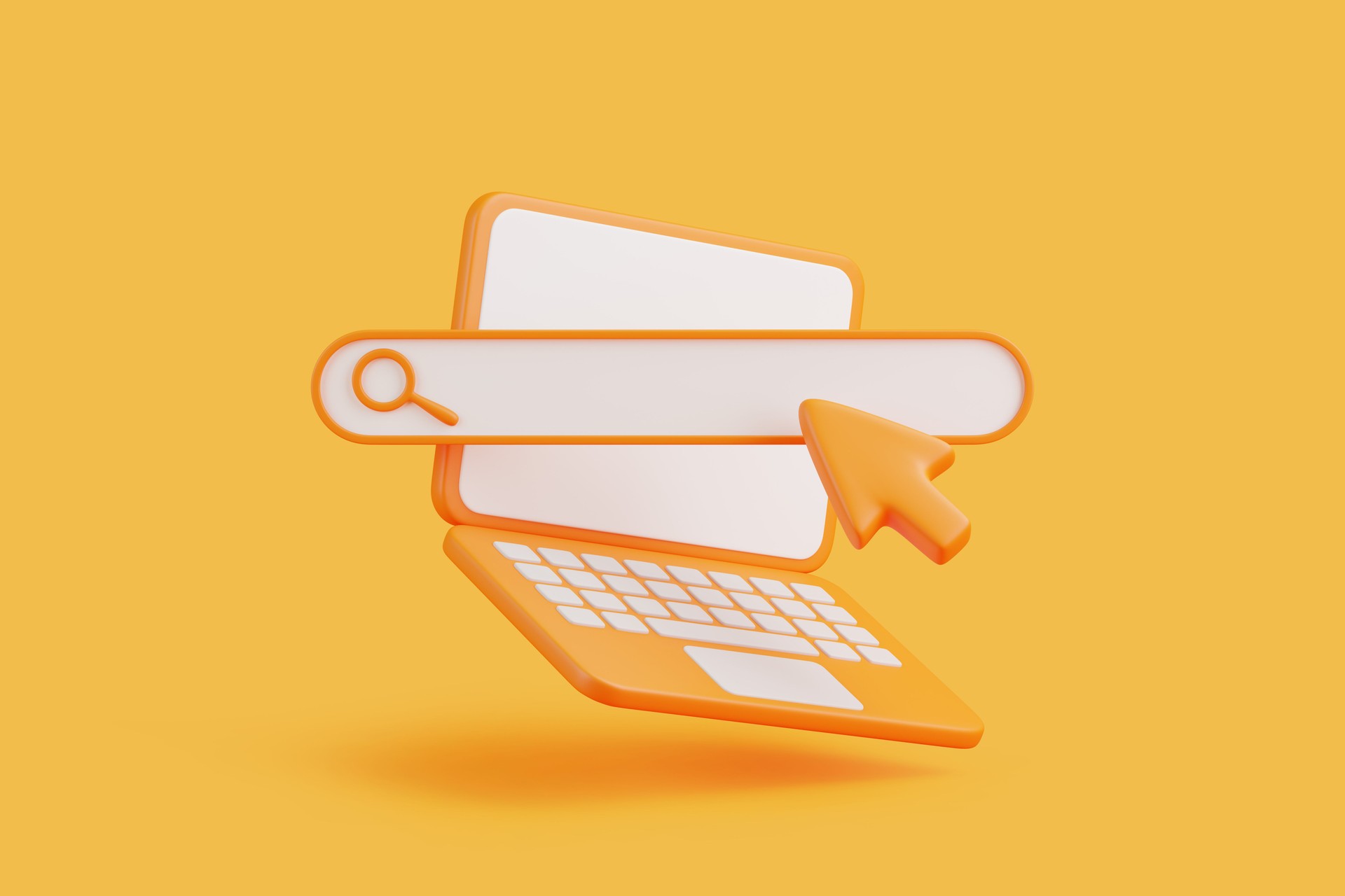 3D Laptop with Search Bar and Cursor